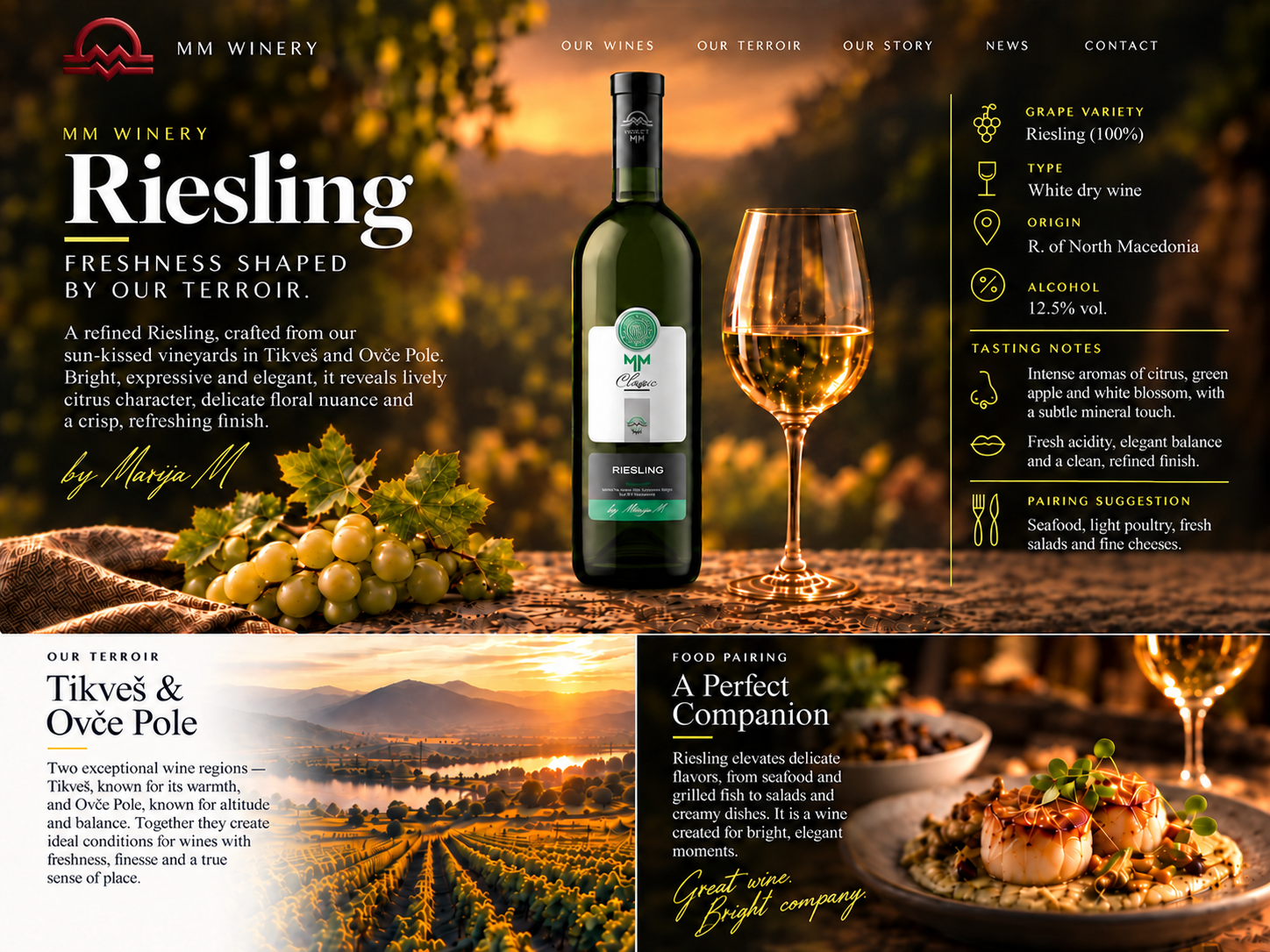MM Winery Riesling Classic wine presentation