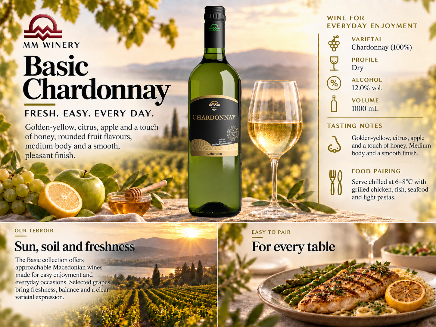MM Winery Basic Chardonnay wine presentation