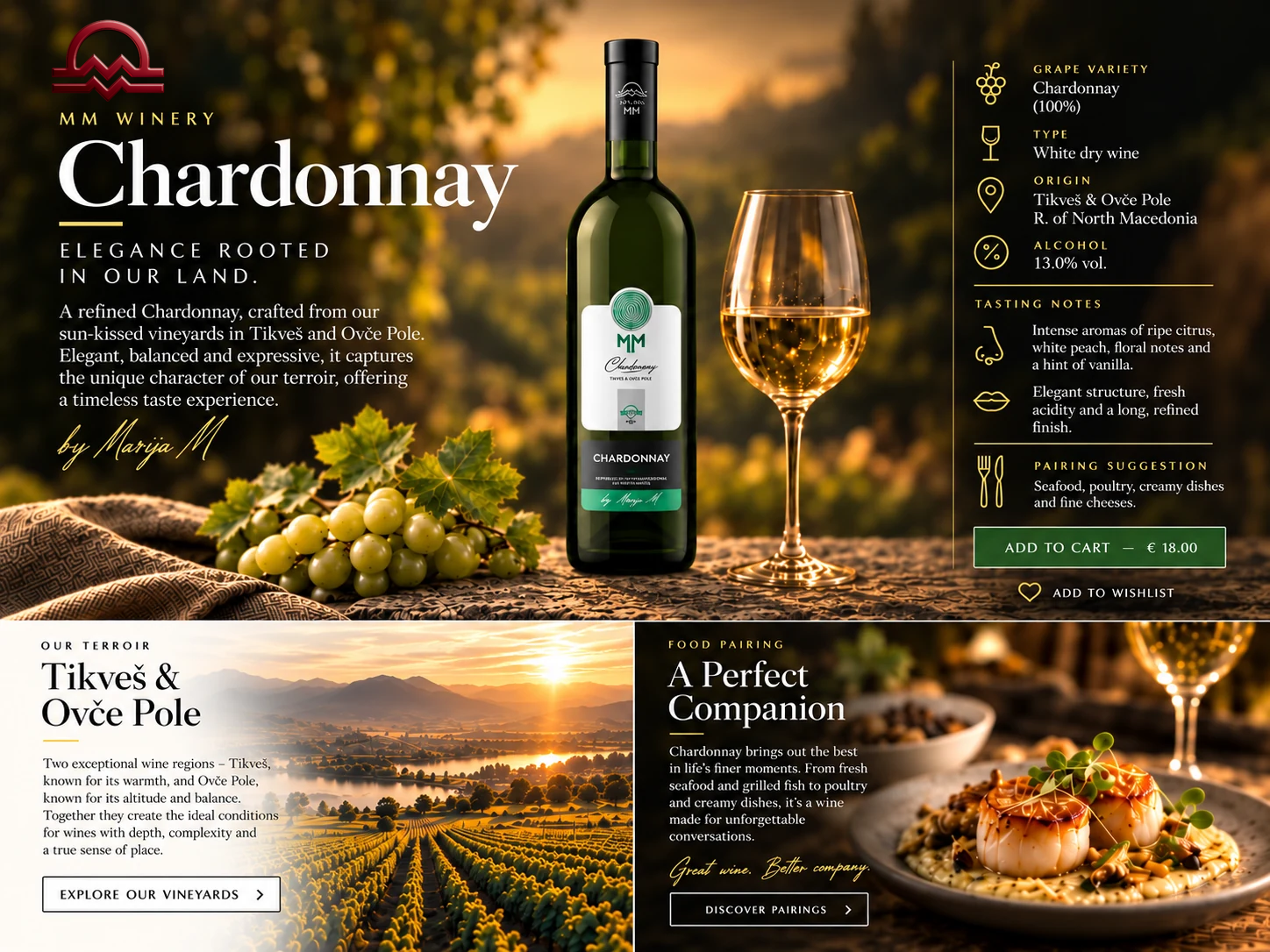 MM Winery Chardonnay Classic wine presentation
