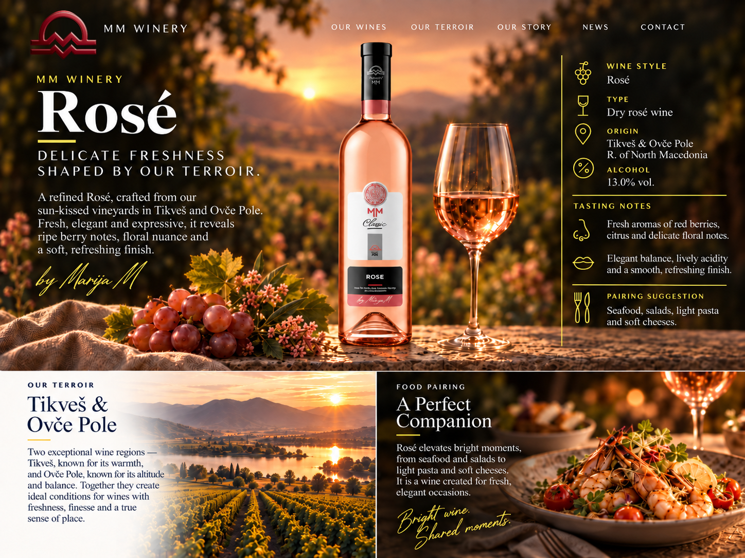 MM Winery Rosé Classic wine presentation